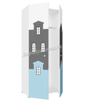 Шкаф комбинированный Сити с 2 дверями 332.22 исп. 1 (Белый/Графит софт/Голубой)