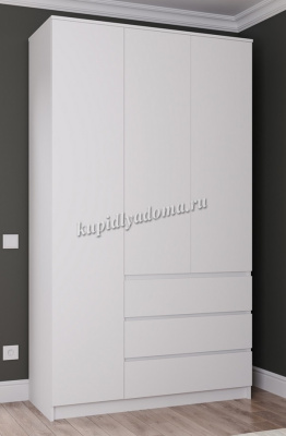 Шкаф Эра распашной 3-х створчатый 3 ящика (Белый текстурный)