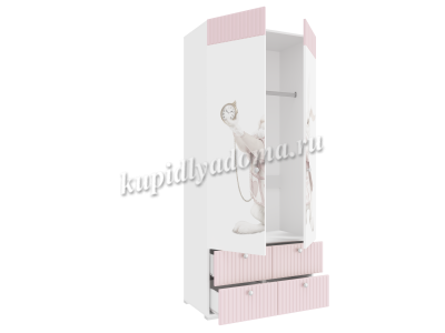 Шкаф комбинированный Алиса с 2 дверями и ящиками 332.22 исп.3 (Белый/Розовый)